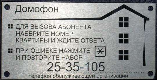 информационная металлическая табличка домофон на подъездные двери из металла